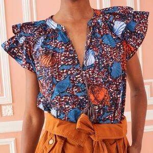 ULLA JOHNSON Elm Ruffled Printed Cotton Poplin Top 6